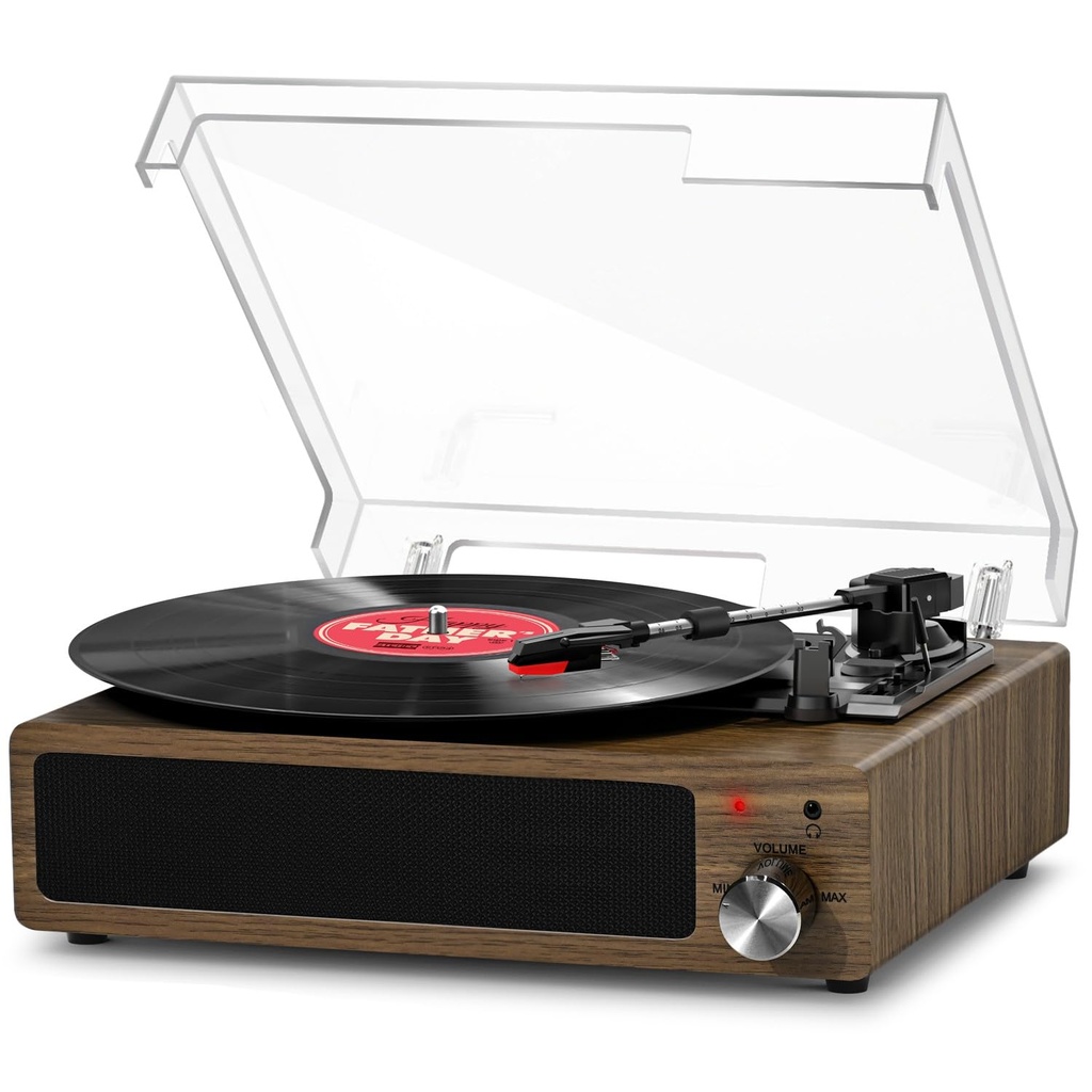 Vinyl FYDEE Player Belt-Drive 3-Speed Turntable with Speakers, Supports Headphone Jack, AUX