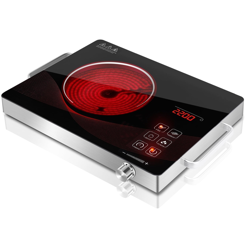 GRACEALL Single Electric Hob Infrared Cooktop, 2200W Countertop Burner for Cooking, Portable