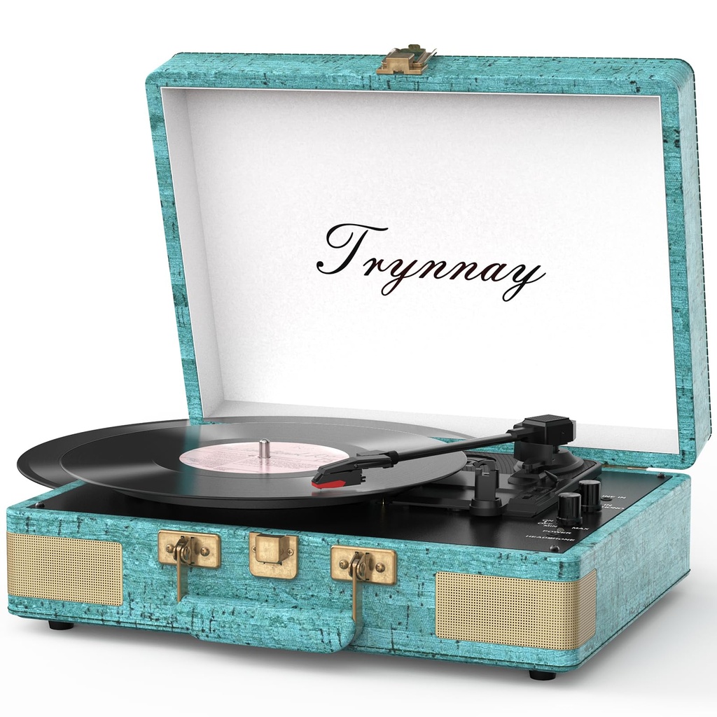 Trynnay Record Player 3 Speed Bluetooth Portable Suitcase Vinyl Player with Built-in Speaker