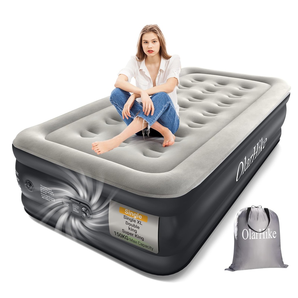 OlarHike Single Airbed, Inflatable Air Mattress with Built-in Pump, Blow Up Bed, Self Inflating