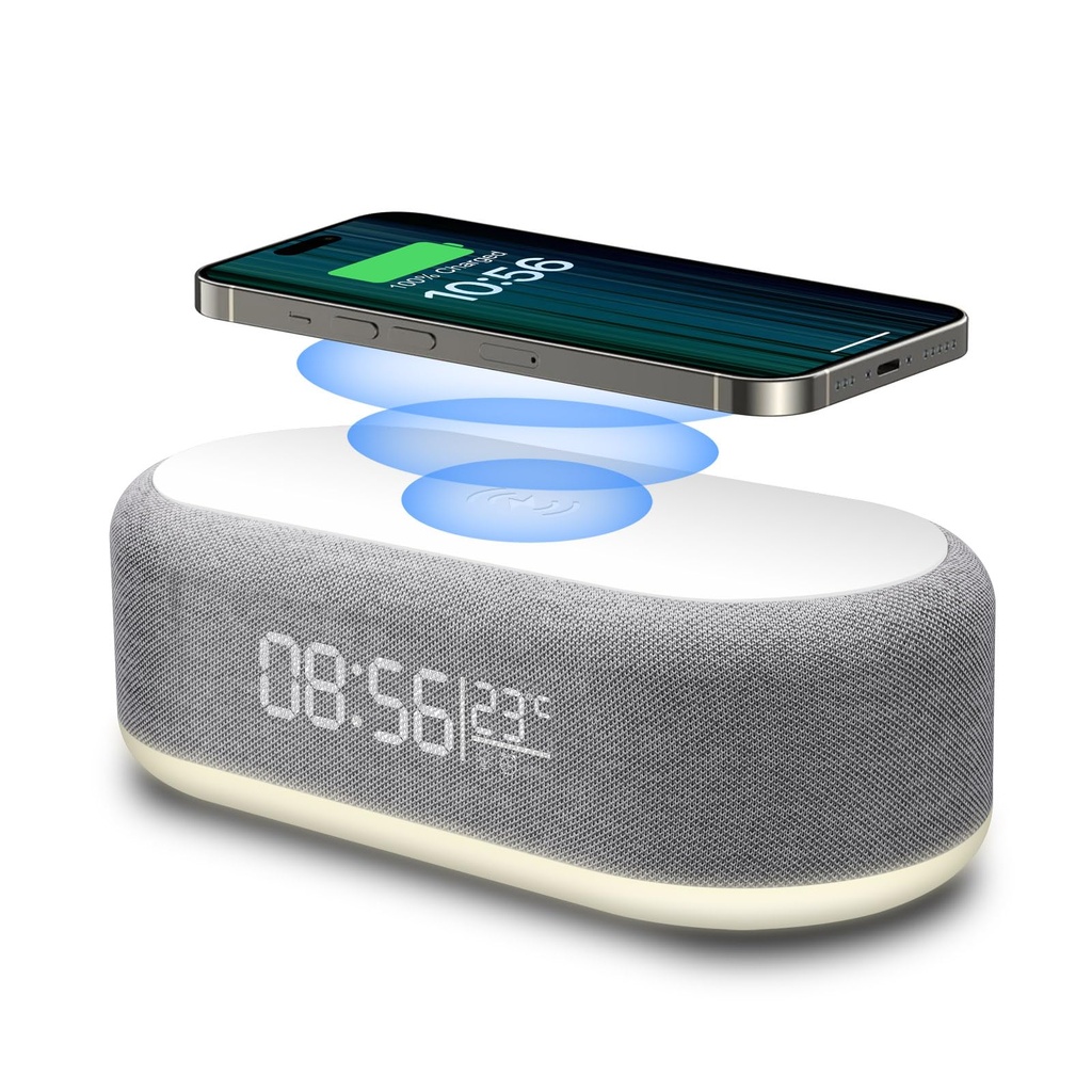 VNBBT 4 in 1 Alarm Clock Digital with wireless charging, 15W Wireless Fast Charger Station