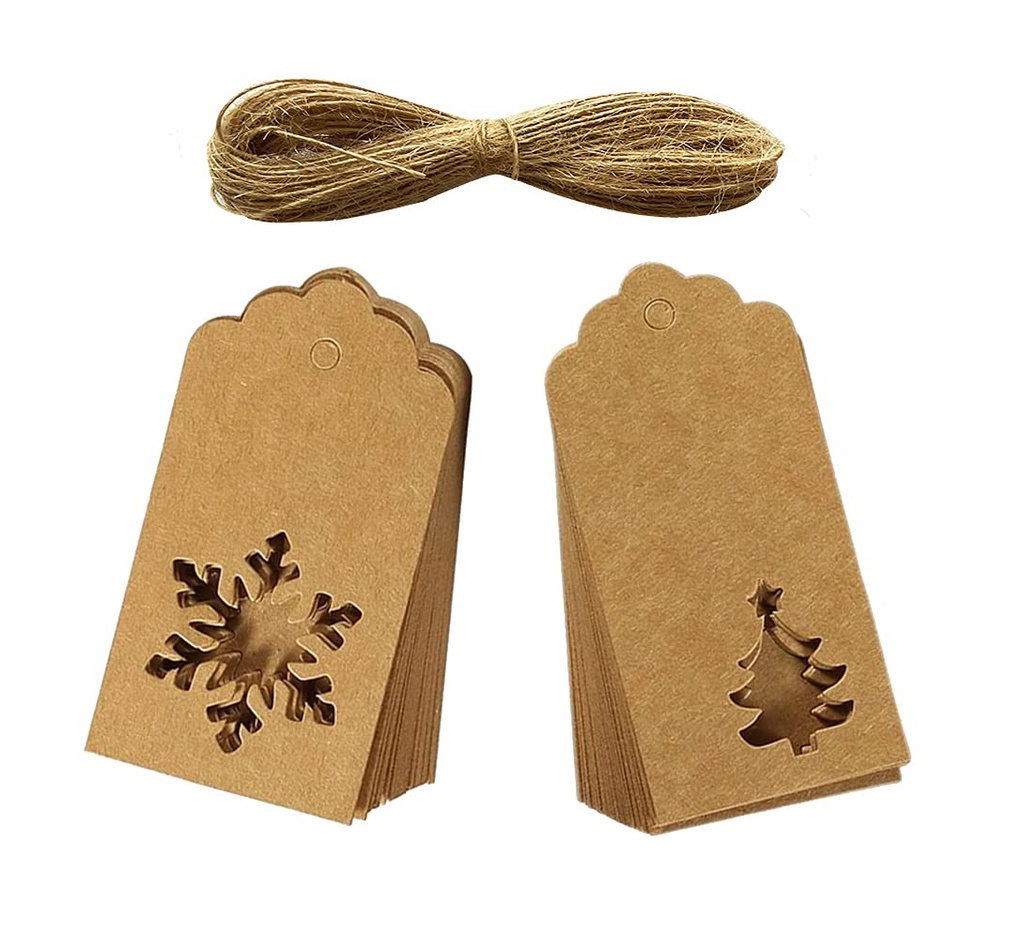 50 Pieces Paper Gift Tags Kraft Hang Labels Christmas Tree Snowflake Shape Hanging Labels w