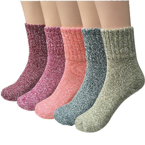 YSense Snug 5 Pairs Thermal Winter Women Socks Wool Warm Knitting Ladies Socks Bed Sock Mul