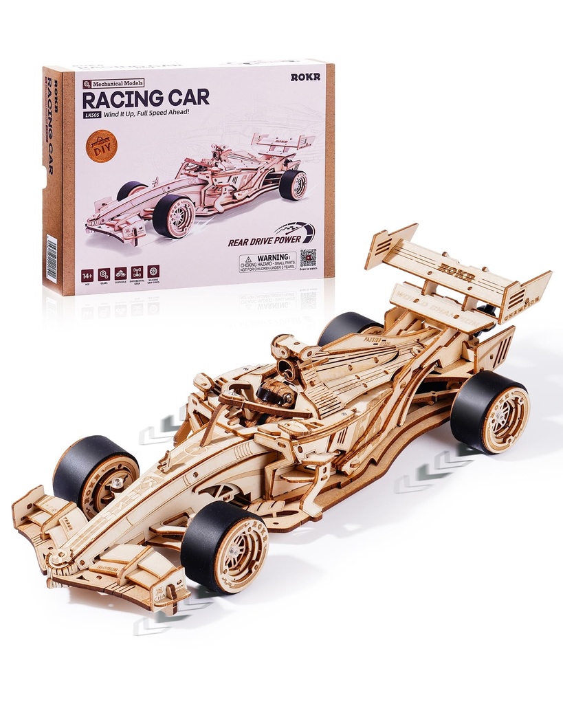 ROKR 3D Puzzle Racing Car Wooden Model Kits for Adults Children, Mechanical Gear Models DIY