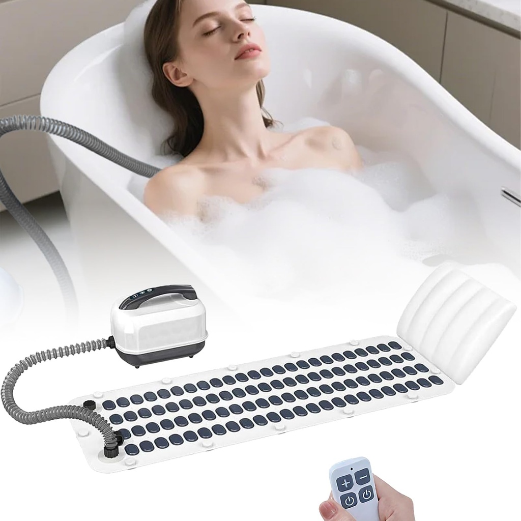 Bath Spa Massage Mat, with 114 Air Jets, 6 Speed Settings, Bubble Massage Pad with Pillow & Suction Cups