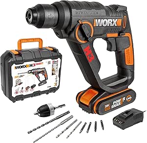 WORX 20V Cordless Hammer, PowerShare, 3 Tools in 1, Drill, Driver and Hammer, 2.0A Charger