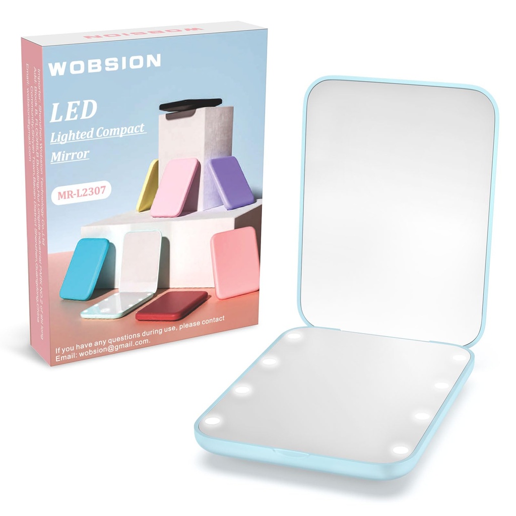 WOBSION Compact Mirror, Small Makeup Mirrors with Light for Travel, LED Pocket Mirror for P