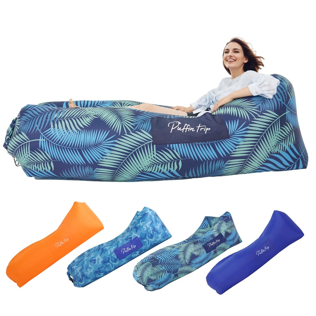 PUFFIN TRIP Inflatable Lounger Ergonomic Air Sofa Couch, Portable Beach & Camping Chair