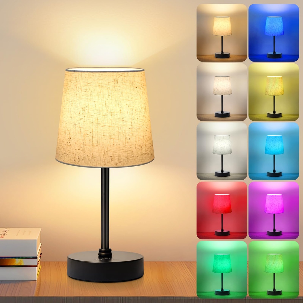 Smanu Rechargeable Cordless Table Lamp, Small Battery Operated Bedside Lamp, 3 Color & 7 RG