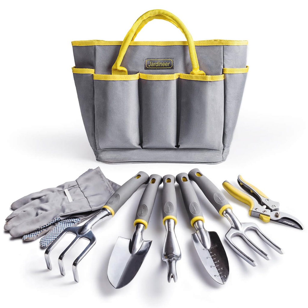 JARDINEER Stainless Steel Garden Tools Set, Including 5 Basic Garden Hand Fork and Trowel Set