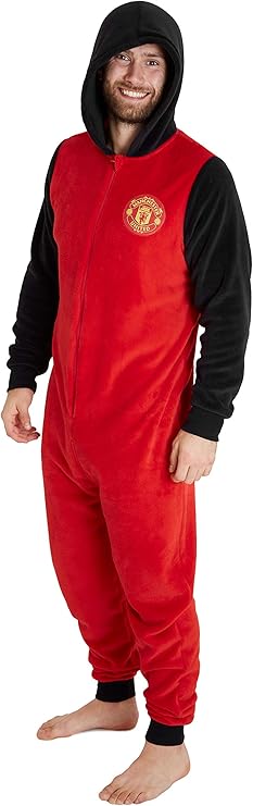 Manchester United F.C. Mens Pyjamas, Fleece Mens Onesies, Football Gifts For Men (Red, XL)