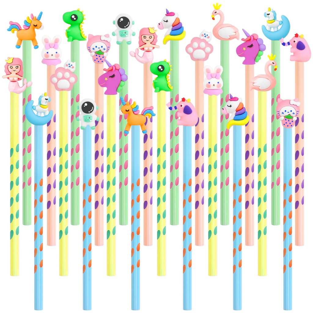ZALAON Triangle Pencils for Kids, 24 Pieces Cute Cartoon Pencils with Animal Toppers Writin