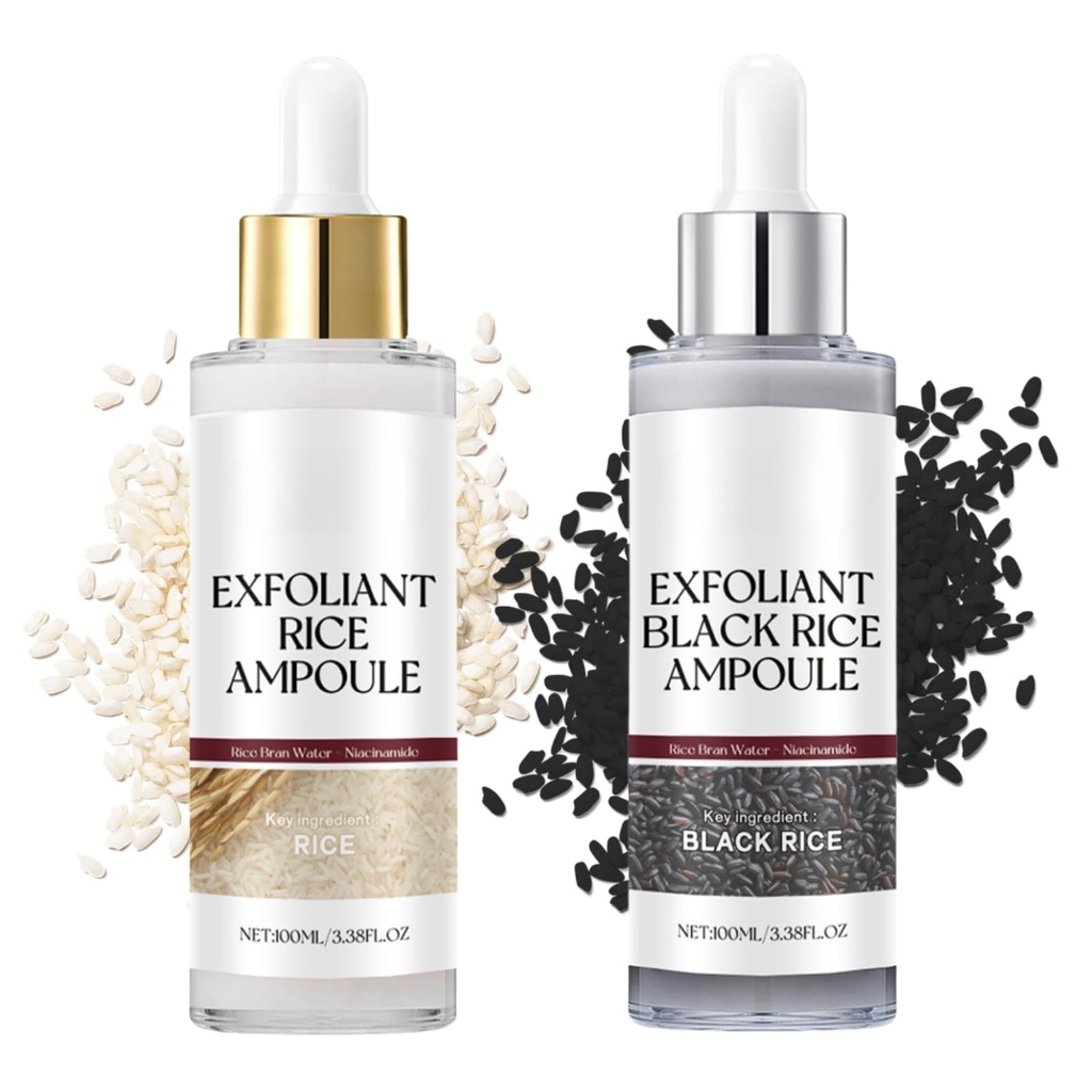 2PCS Peel Shot Glow Rice Ampoule Duo,White Rice&Black Rice Peeling Ampoule,Rice Exfoliator