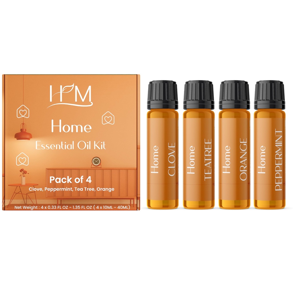 HM Home Essential Oil Kit Ã¢Â€Â“ 4 Pack (Clove, Peppermint, Tea Tree, Orange) | Aromatic Bl