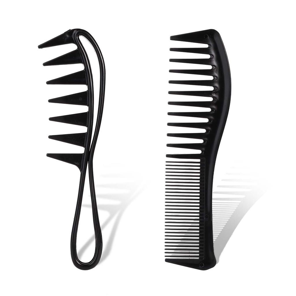 2pcs Large Tooth Comb, Wide Tooth Comb & Double Comb Shark Teeth Comb Hairstyle Comb for Cu