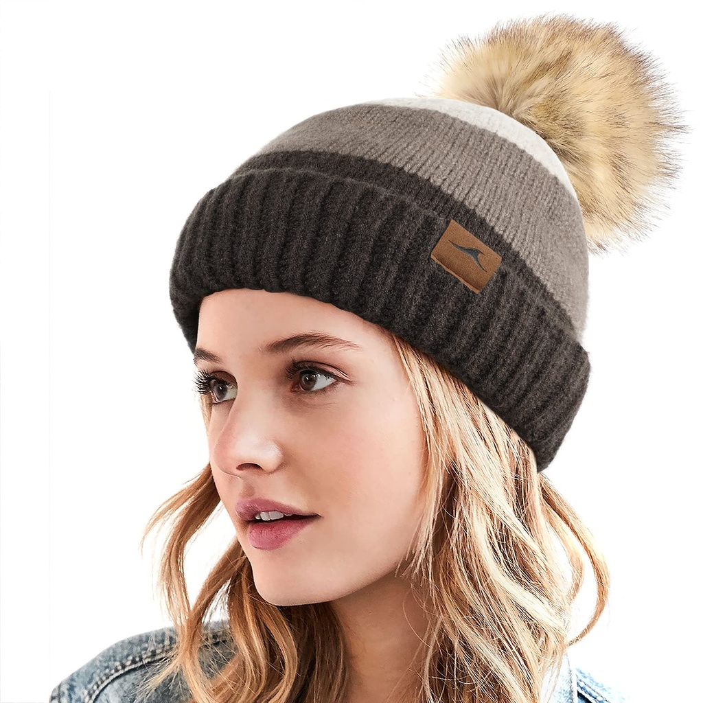 Achiou Winter Women Beanie Hat, Warm Cable Knit Beanies for Women, 3 Color Knitted Hat Skul
