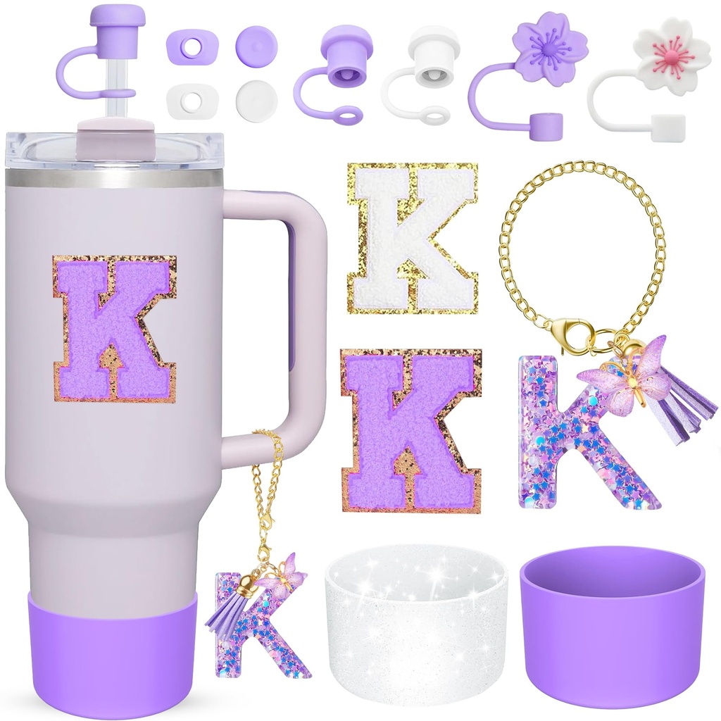 13 Pcs Letter Cup Accessories Set Straw Cover Silicone Boots Compatible with Tumbler 30 oz
