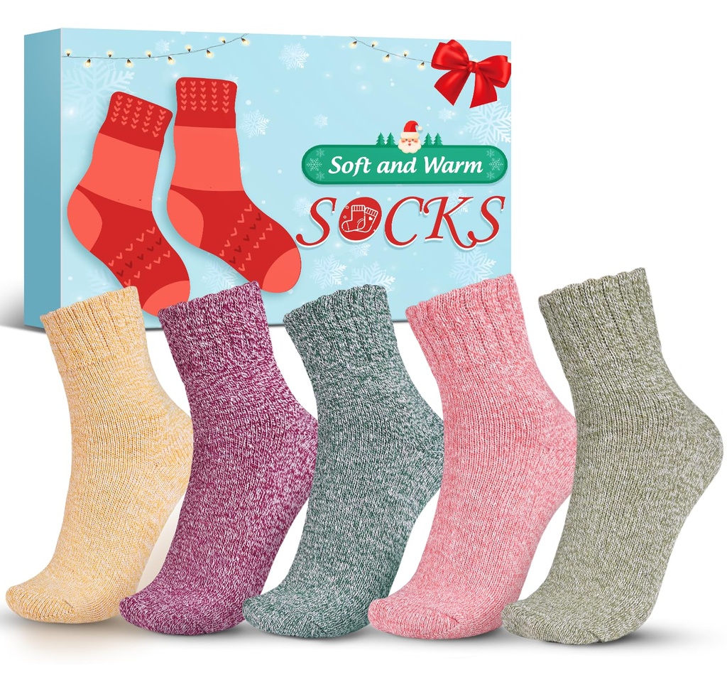 Mum Christmas Gifts for Women Present: 5 Packs Thick Winter Warm Womens Ladies Socks 4-7, G