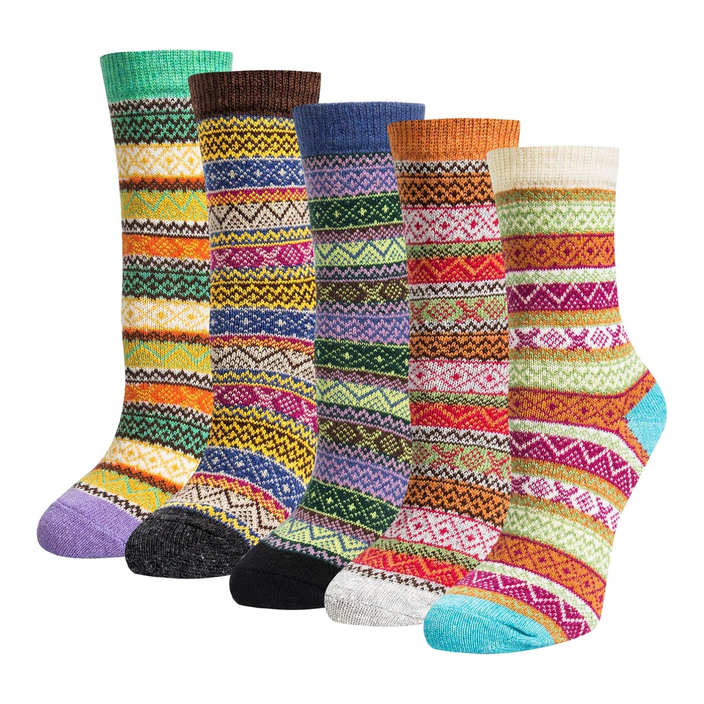 Justay 5pairs Women Socks Merino Wool Winter Thermal Soft Classic Chunky Socks for Ladies B