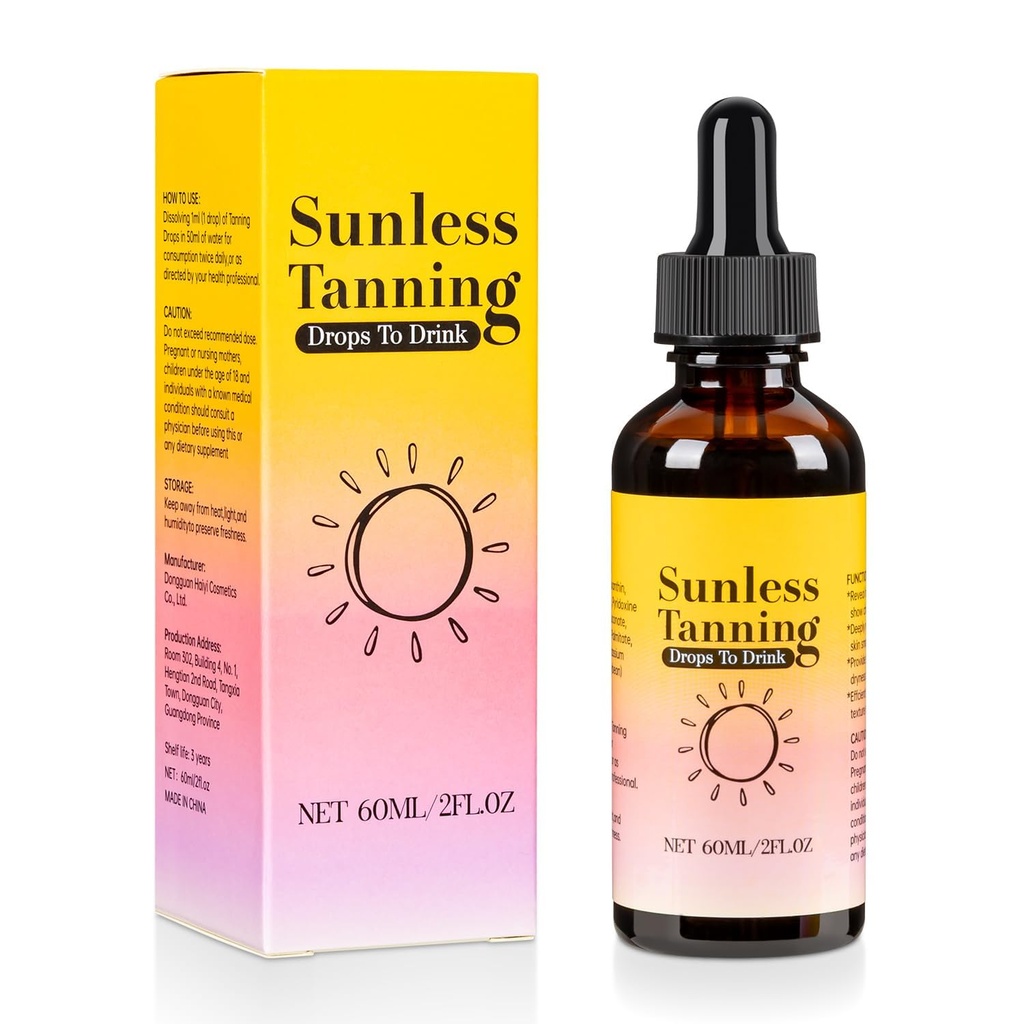 Sunless Tanning Drops To Drink, Oral Tanning Drops for Face and Body, Gradual Bronzing Effe