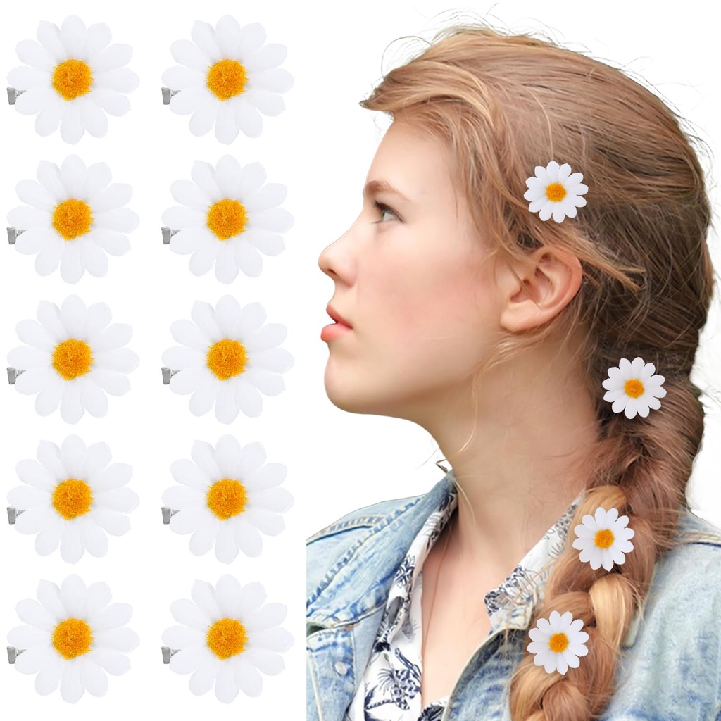 10 Pcs Daisy Hair Clips, White Daisy Flower Hair Clips, Women Sweet Flower Side Hair Clip,