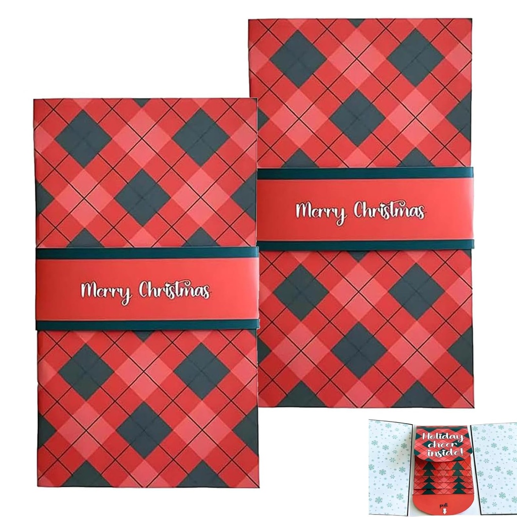 2PCS Handmade Waterfall Christmas Gifts Card Booklet, Christmas Money Holder Envelope Bookl