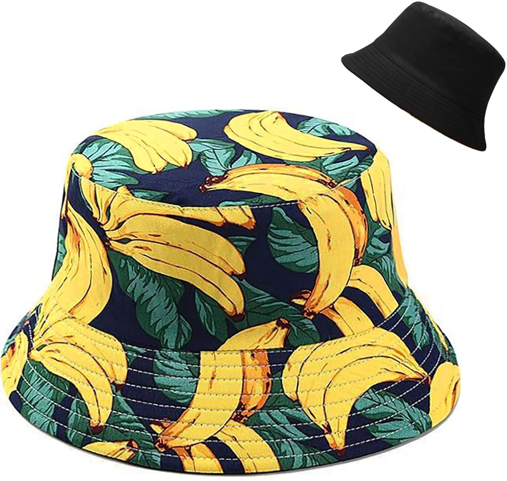Malaxlx Banana Bucket Hat Beach Sun Hat Fishing Hat for Women Men, Outdoor Travel Reversibl