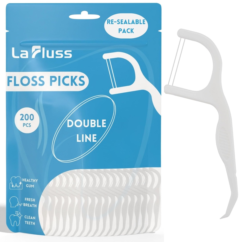 200pcs Floss Picks Dental, Floss Harps, Double Line Double Clean Upgrade, Easy and Simple to use