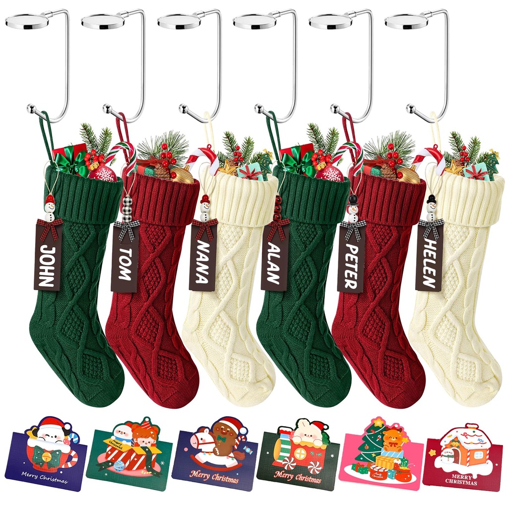 6 PACK Christmas Stockings with Names,18Ã¢Â€ÂLarge Cable Knitted Customized Stocking Perso