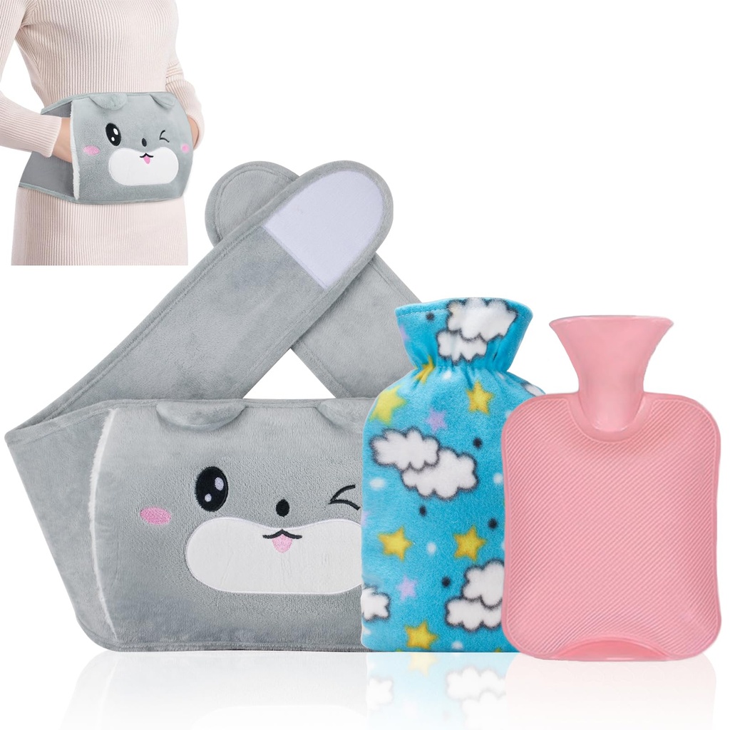 Yungden Hot Water Bottle with Waist Cover, 120cm Cute Animal Wrap Around Warm Water Bottle