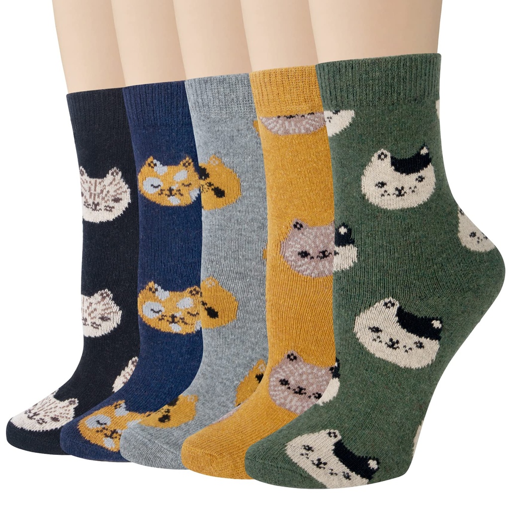 Justay Pucott 5 Pairs Women's Socks - Warm Wool Fashion Thermal Socks for Winter