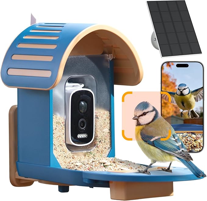 Smart Bird Feeder with Camera, 2.5K UHD Bird Feeder Camera Solar Powered, Sensitive AI