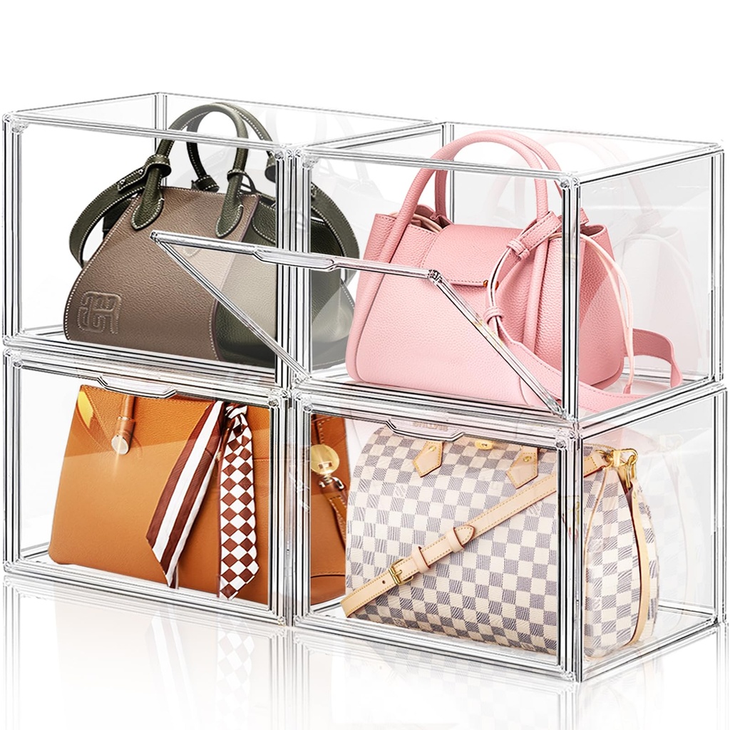 LINYAPRY 4 Packs Clear Plastic Handbag Storage Organizer for Closet, Large Acrylic Display