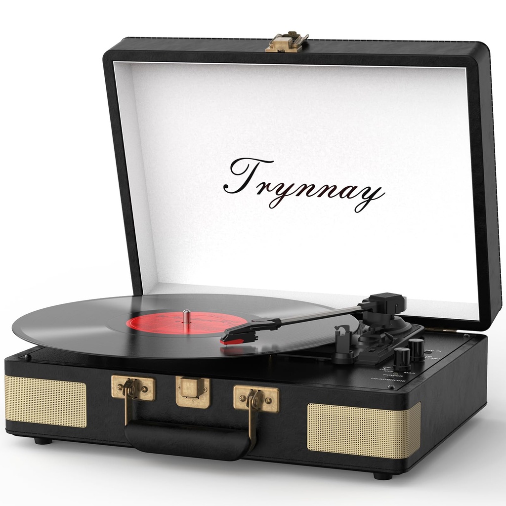 Trynnay Record Player 3 Speed Bluetooth Portable Suitcase Vinyl Player with Built-in Speaker