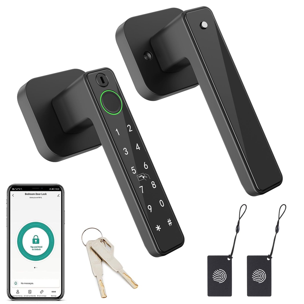 FITNATE Smart Fingerprint Door Lock 5-in-1, Matte Black, Biometric Code Door Lock with Fing