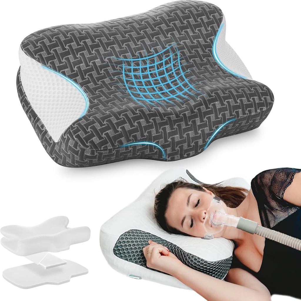 Elviros Cervical Neck CPAP Pillow for Sleeping, Ergonomic Adjustable Height & Firmness, Nec