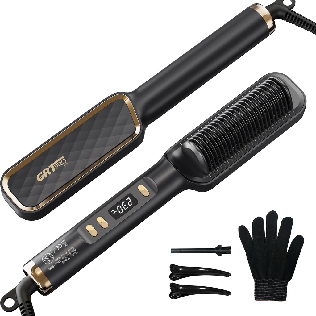 Hair Straightener Brush, Hydro-Ionic Ceramic Hair Straighteners and Straightening Brush 