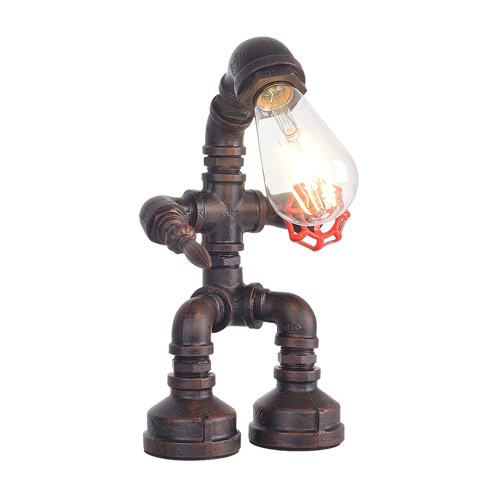 Kaj Hejmo Water Pipe Table Lamp Robot Style- Retro Industrial Steampunk Rustic Table Light-