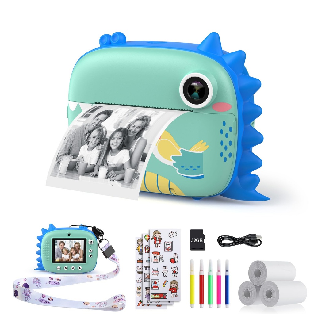 HiMont Kids Camera Instant Print, Digital Camera for Kids with No Ink Print Paper & 32G TF