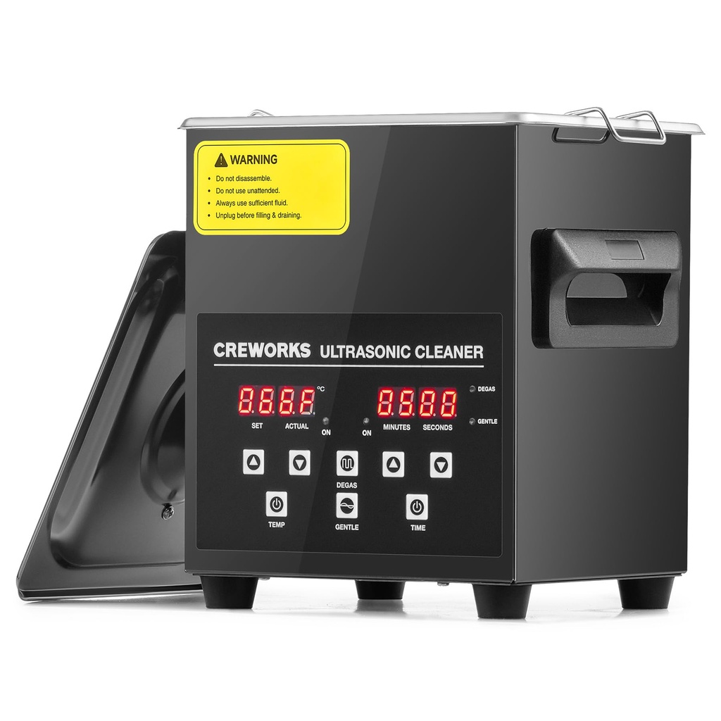 CREWORKS 2L Digital Ultrasonic Cleaning Machine with Degas and Gentle Mode, 60W Ultrasonic
