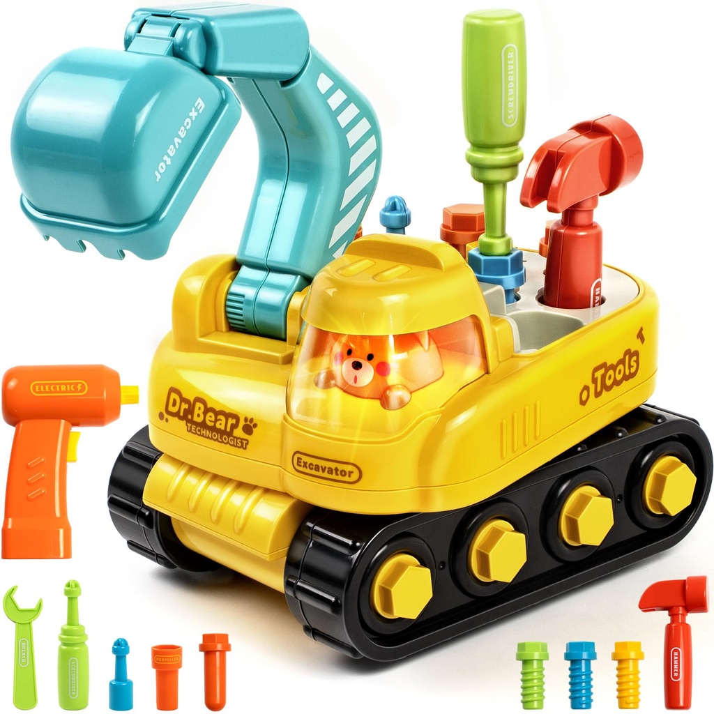 Toy for 2 Year Old with Electric Drill, Tools, Kids Tool Set, Electric Excavator Toy with L