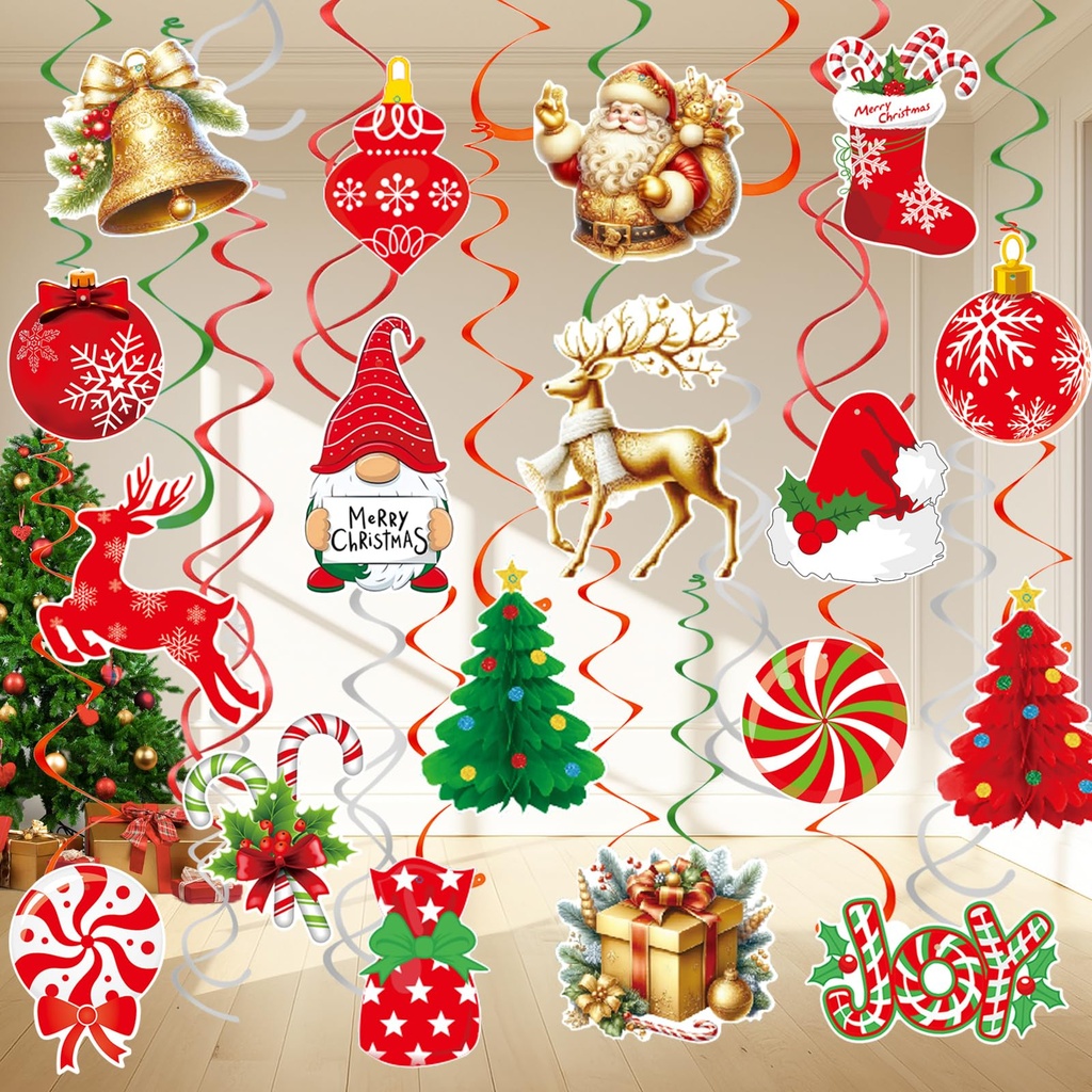 36PCS Christmas Ceiling Decorations,Wentsent Christmas Hanging Swirl Decorations Kit with R