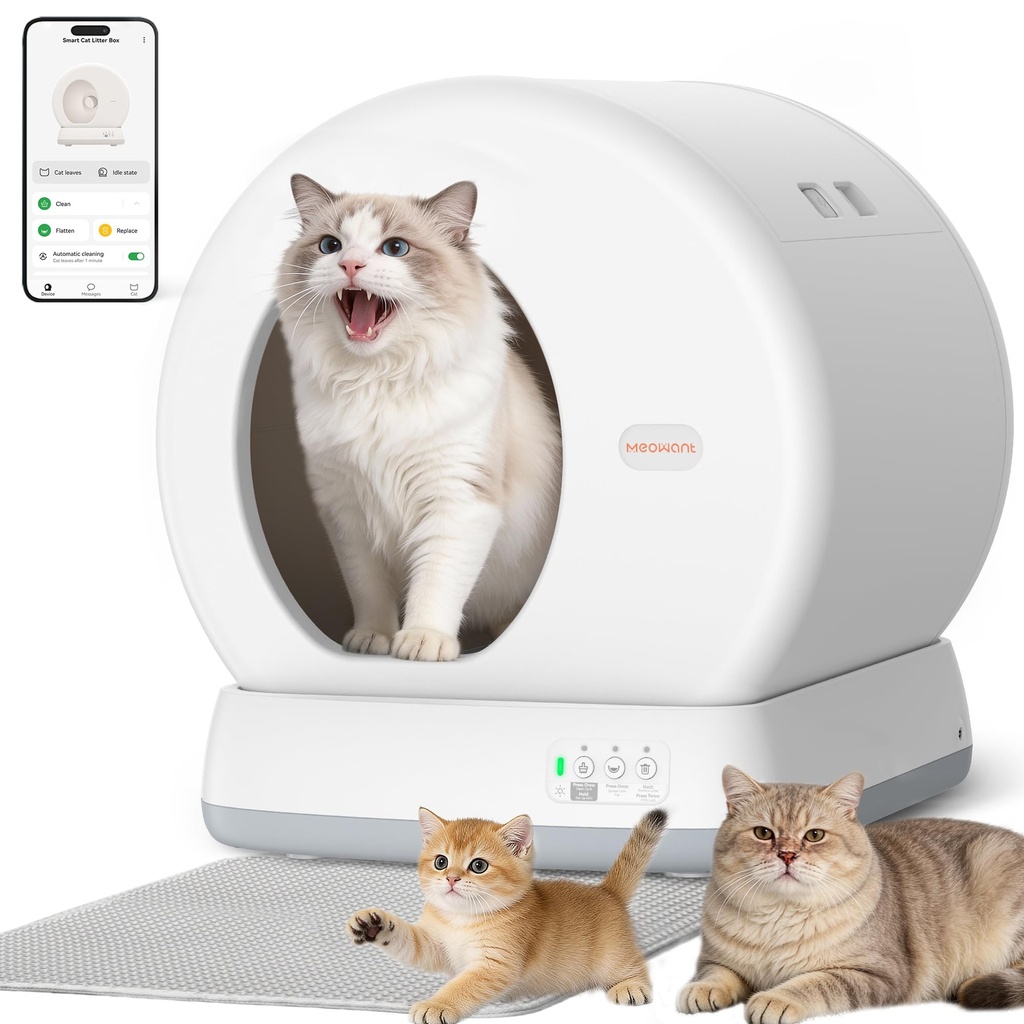 MeoWant Self Cleaning Cat Litter Tray, Integrated Safety Protection Automatic Cat Litter Tr