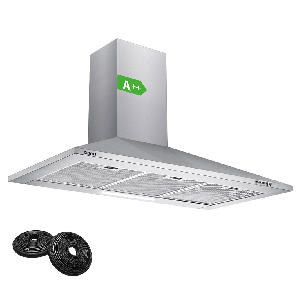 CIARRA 90cm Wall-Mounted Cooker Hoods 900mm CBCS9201 with Carbon Filters LED Light Stainles