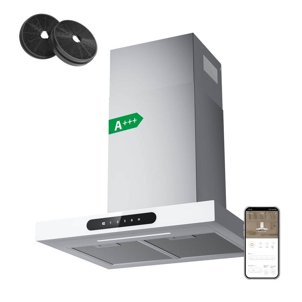 CIARRA CBCW6102 Cooker Hood 60cm Wi-Fi App Touch Control with CBCF003 Carbon Filters Chimne