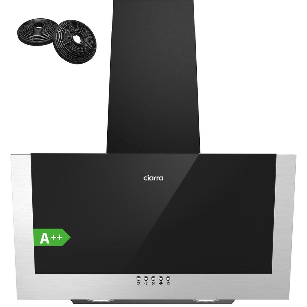 CIARRA CBCB6750C Angled Cooker Hood 60cm with CBCF002X2 Carbon Filters Recirculating & Duct