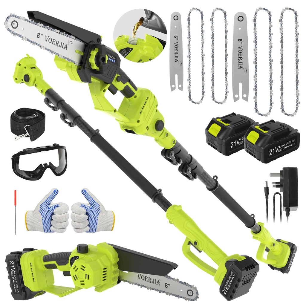 VOERJIA 2-in-1 Pole Chainsaw, 6"&8" Cordless Pole Saw, 6.73Ft High Branch Saw with Telescop