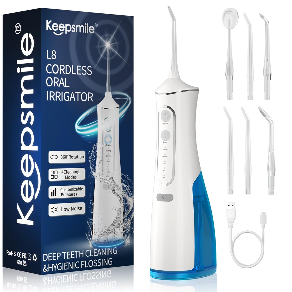 Keepsmile Water Flossers for Teeth Cordless,Portable Oral Irrigator 4 Modes,IPX7 Waterproof