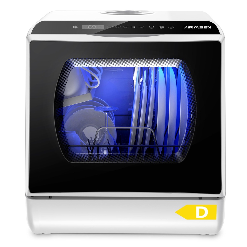 AIRMSEN Mini Table Top Dishwasher - Upgraded 6 Programs Portable Countertop Dishwasher