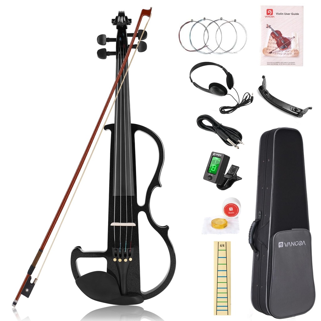 Vangoa Electric Silent Violin 4/4 Full Size Violin Adult with Chin Rest, Ebony Fittings